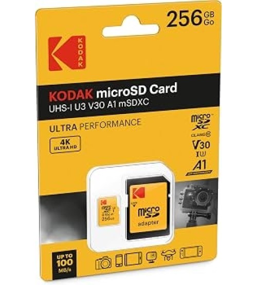 KODAK mSD 256GB UHS-I U3/V30/A1 Y/R/B Card+Adapter